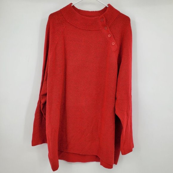 Talbots Plus Red Long Sleeved Women's Tunic Button Neck Sweater 3X - Picture 1 of 10